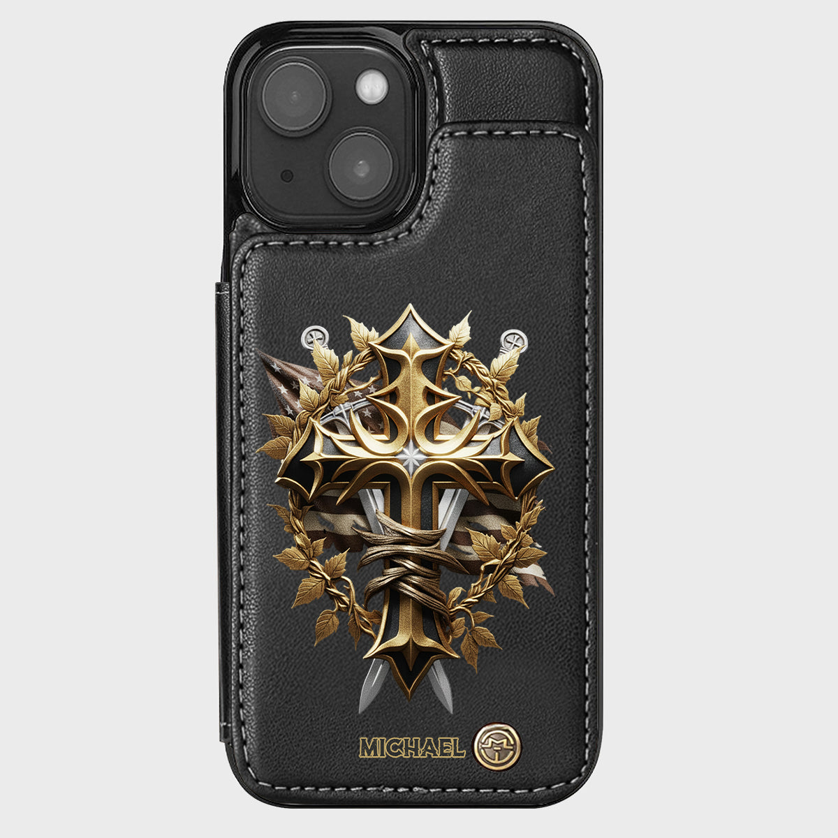 Festive Intricate Patriotic Christian Emblem - Personalized Christian Wallet Phone Case