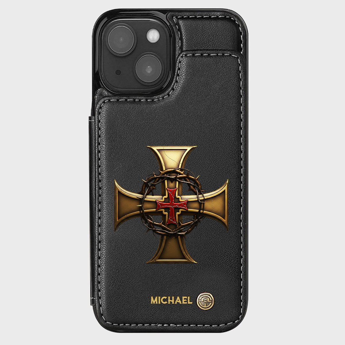 Christmas Golden Cross Crown of Thorns - Personalized Christian Wallet Phone Case