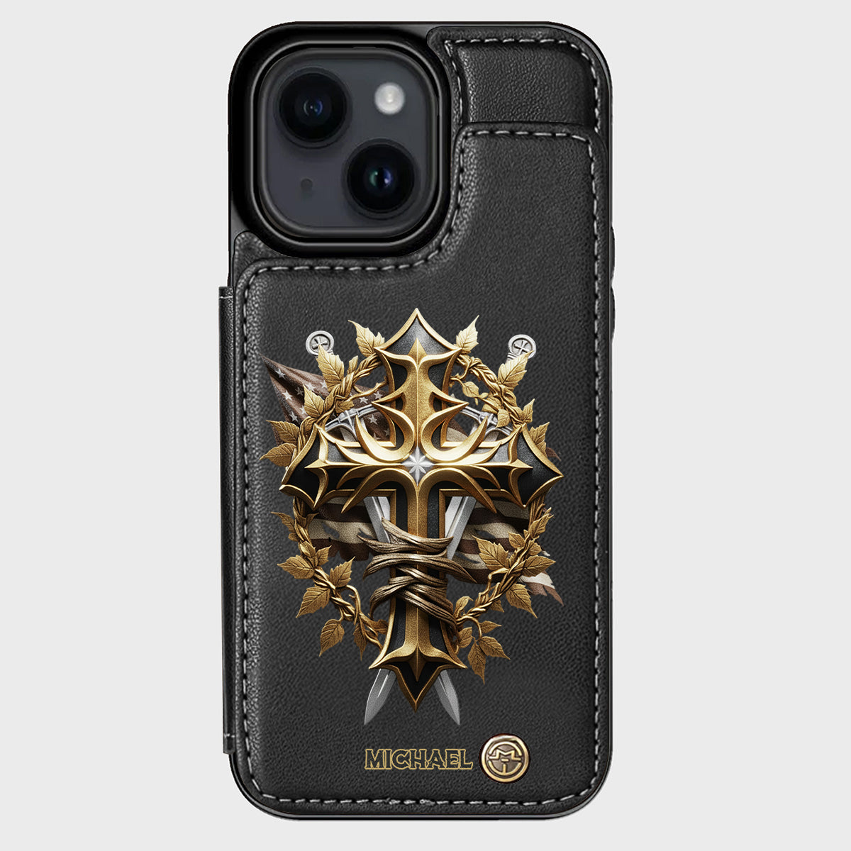 Festive Intricate Patriotic Christian Emblem - Personalized Christian Wallet Phone Case