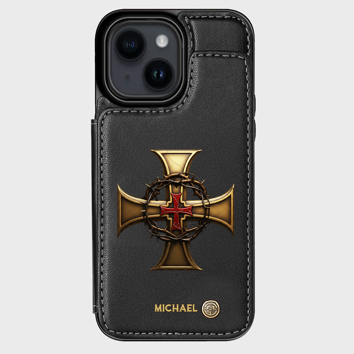 Christmas Golden Cross Crown of Thorns - Personalized Christian Wallet Phone Case
