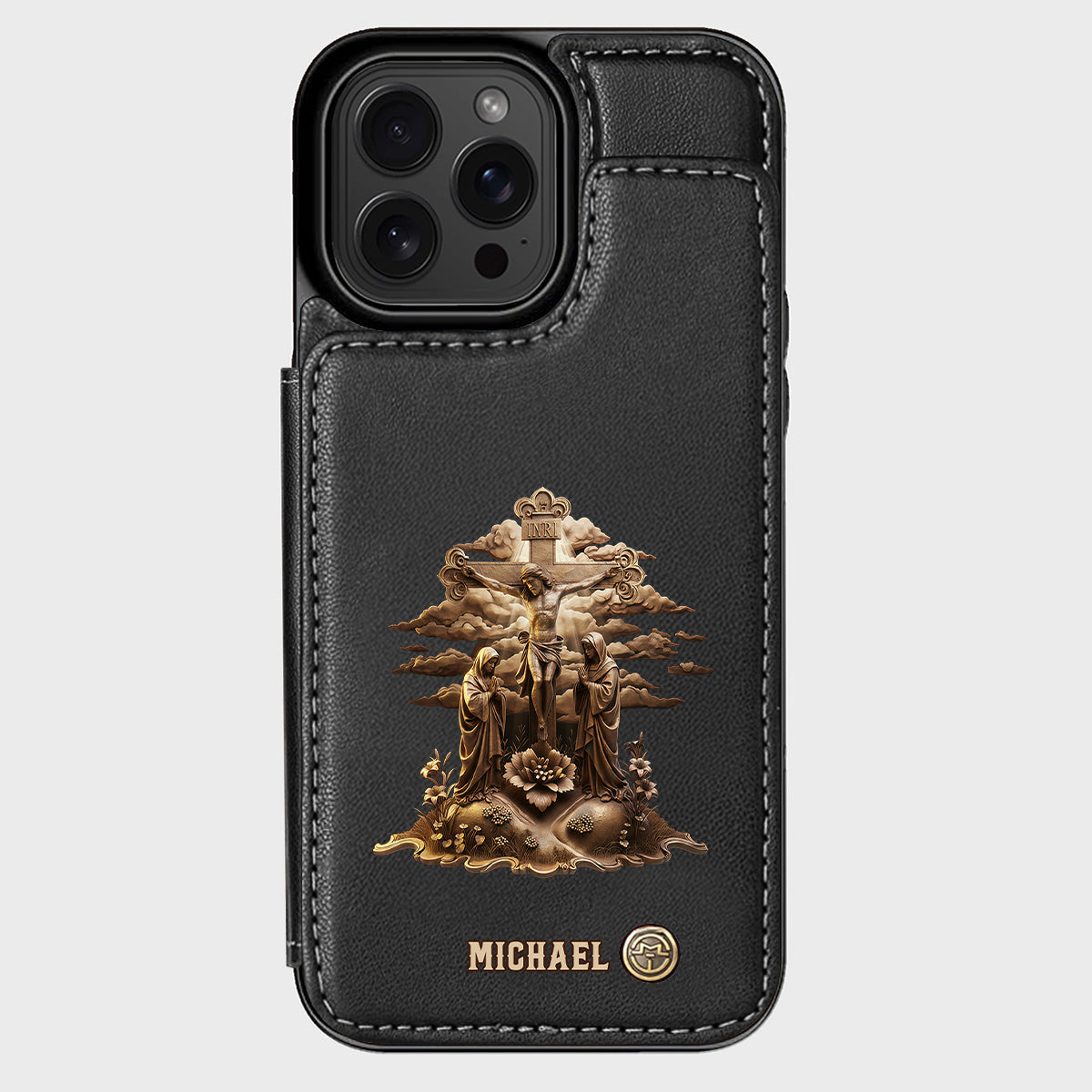 Christmas Sacred Crucifixion Sculpture - Personalized Christian Wallet Phone Case