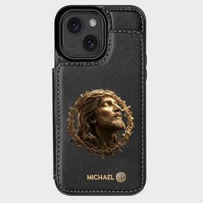 Christmas Jesus Christ Face with Crown of Thorns - Personalized Christian Wallet Phone Case