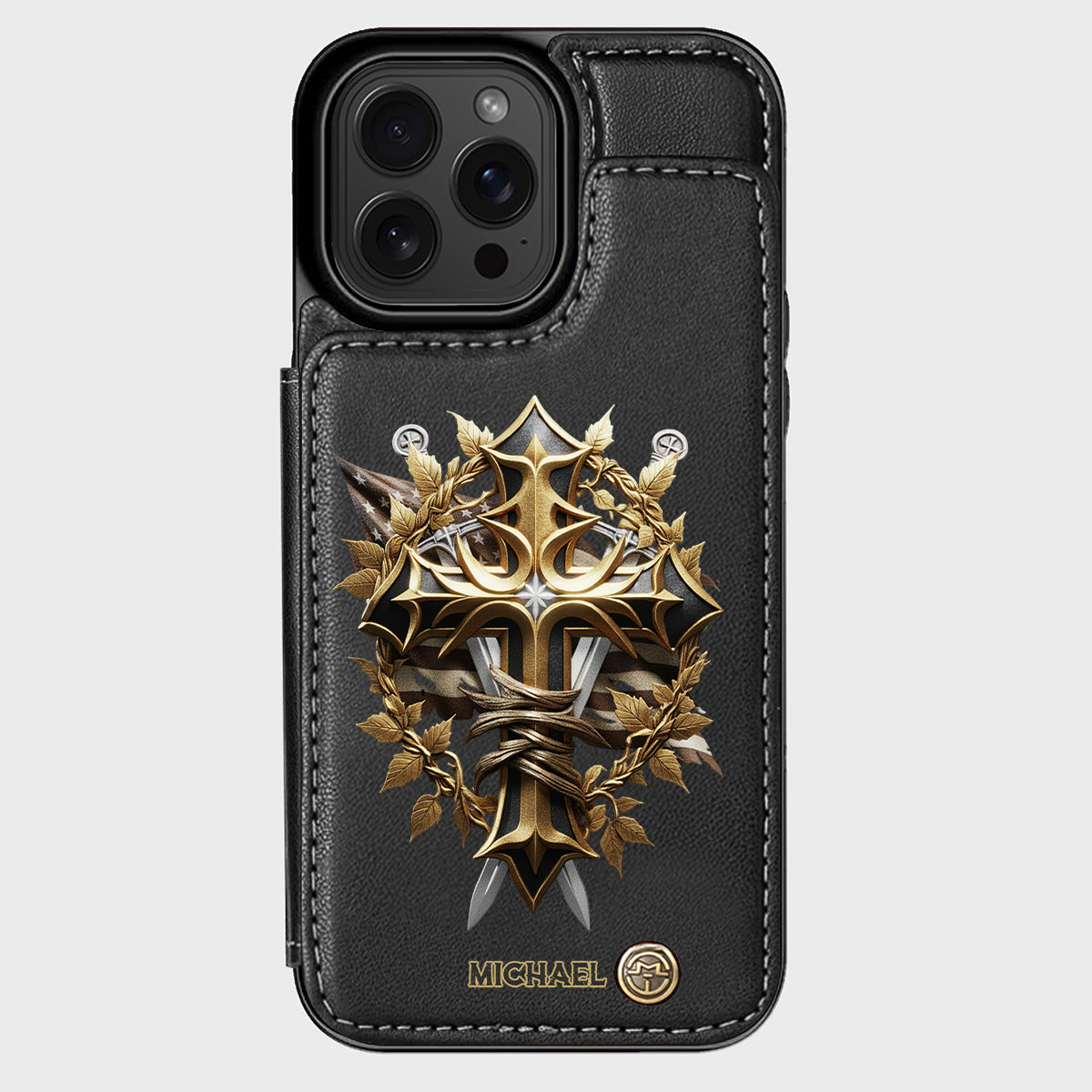 Festive Intricate Patriotic Christian Emblem - Personalized Christian Wallet Phone Case