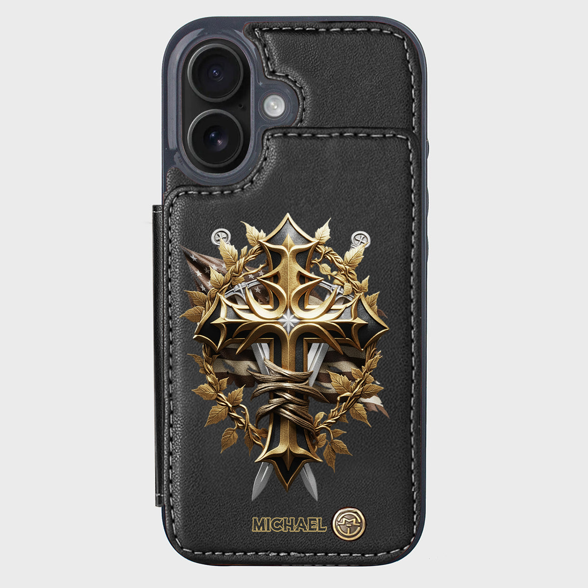 Festive Intricate Patriotic Christian Emblem - Personalized Christian Wallet Phone Case