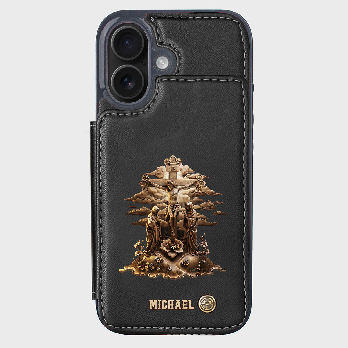Christmas Sacred Crucifixion Sculpture - Personalized Christian Wallet Phone Case