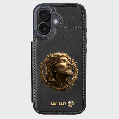 Christmas Jesus Christ Face with Crown of Thorns - Personalized Christian Wallet Phone Case