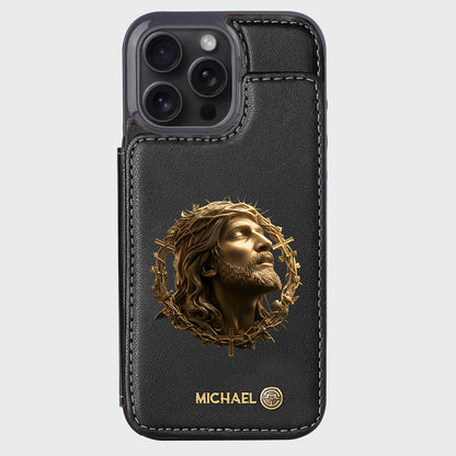 Christmas Jesus Christ Face with Crown of Thorns - Personalized Christian Wallet Phone Case