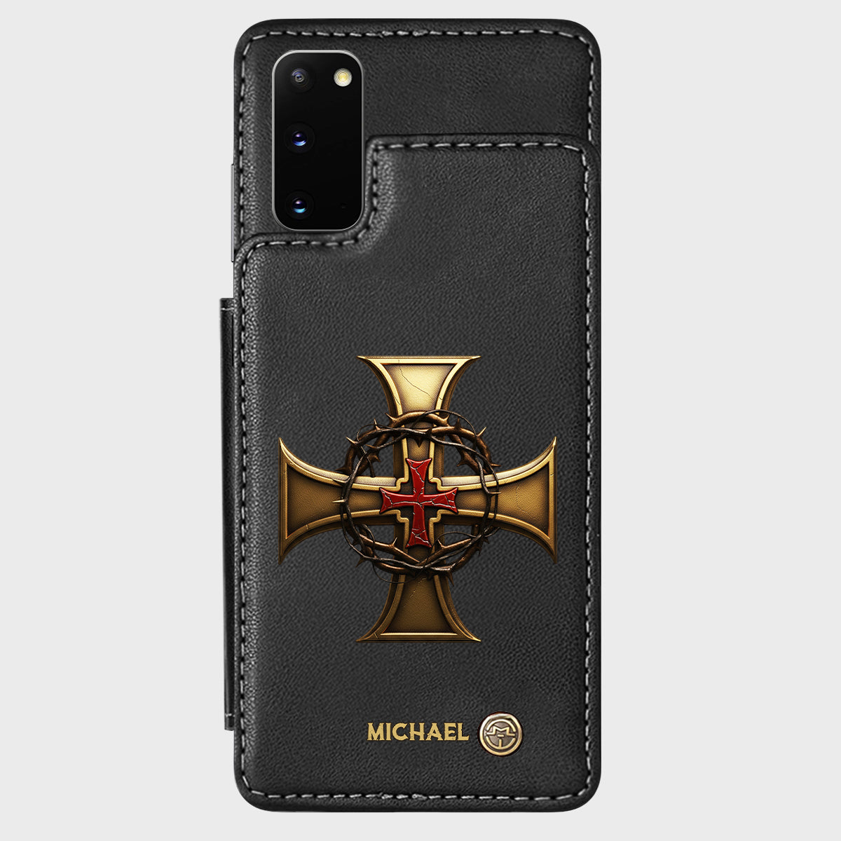 Christmas Golden Cross Crown of Thorns - Personalized Christian Wallet Phone Case