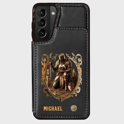 Kneeling Crusader Knight With Sword & Bible - Personalized Christian Wallet Phone Case