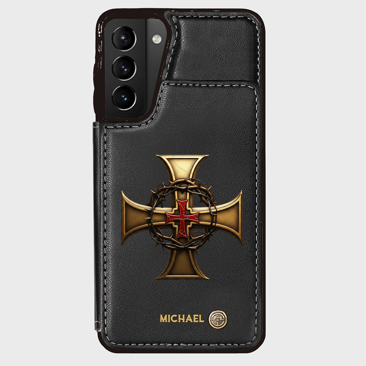 Christmas Golden Cross Crown of Thorns - Personalized Christian Wallet Phone Case