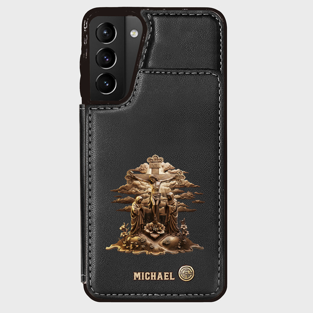 Christmas Sacred Crucifixion Sculpture - Personalized Christian Wallet Phone Case