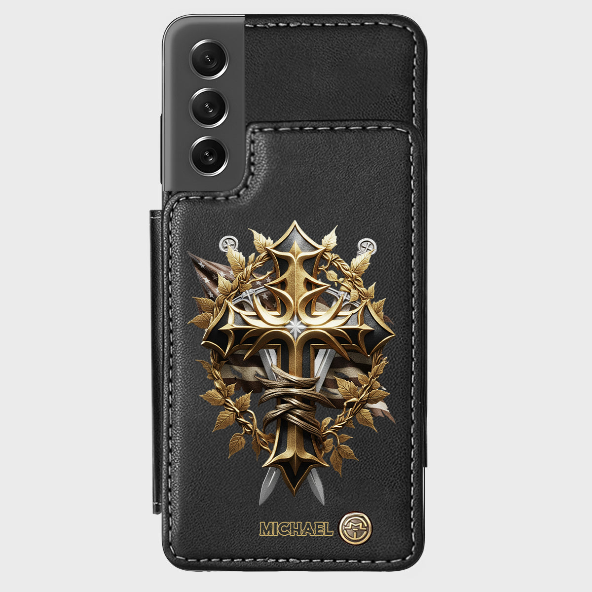 Festive Intricate Patriotic Christian Emblem - Personalized Christian Wallet Phone Case