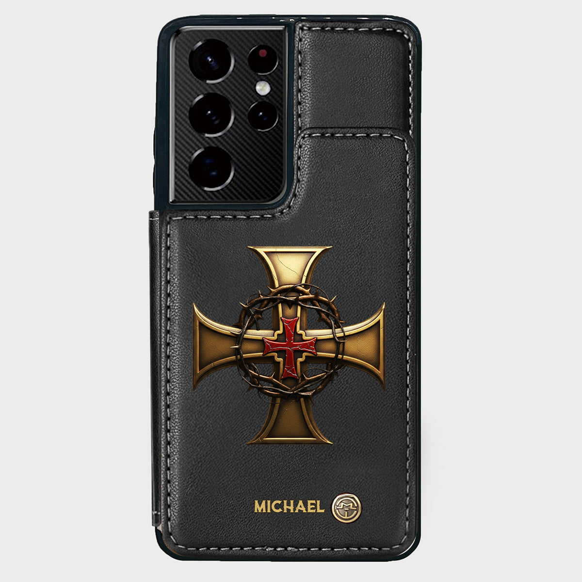 Christmas Golden Cross Crown of Thorns - Personalized Christian Wallet Phone Case