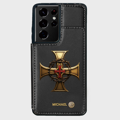 Christmas Golden Cross Crown of Thorns - Personalized Christian Wallet Phone Case