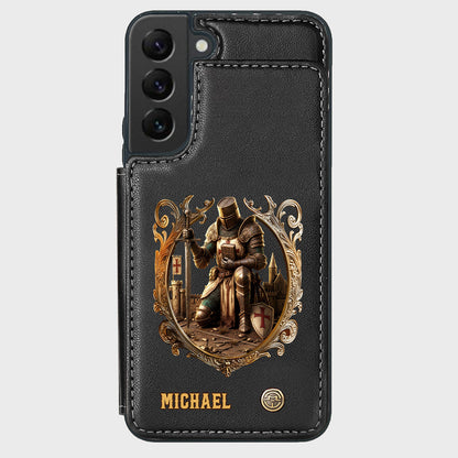 Kneeling Crusader Knight With Sword & Bible - Personalized Christian Wallet Phone Case