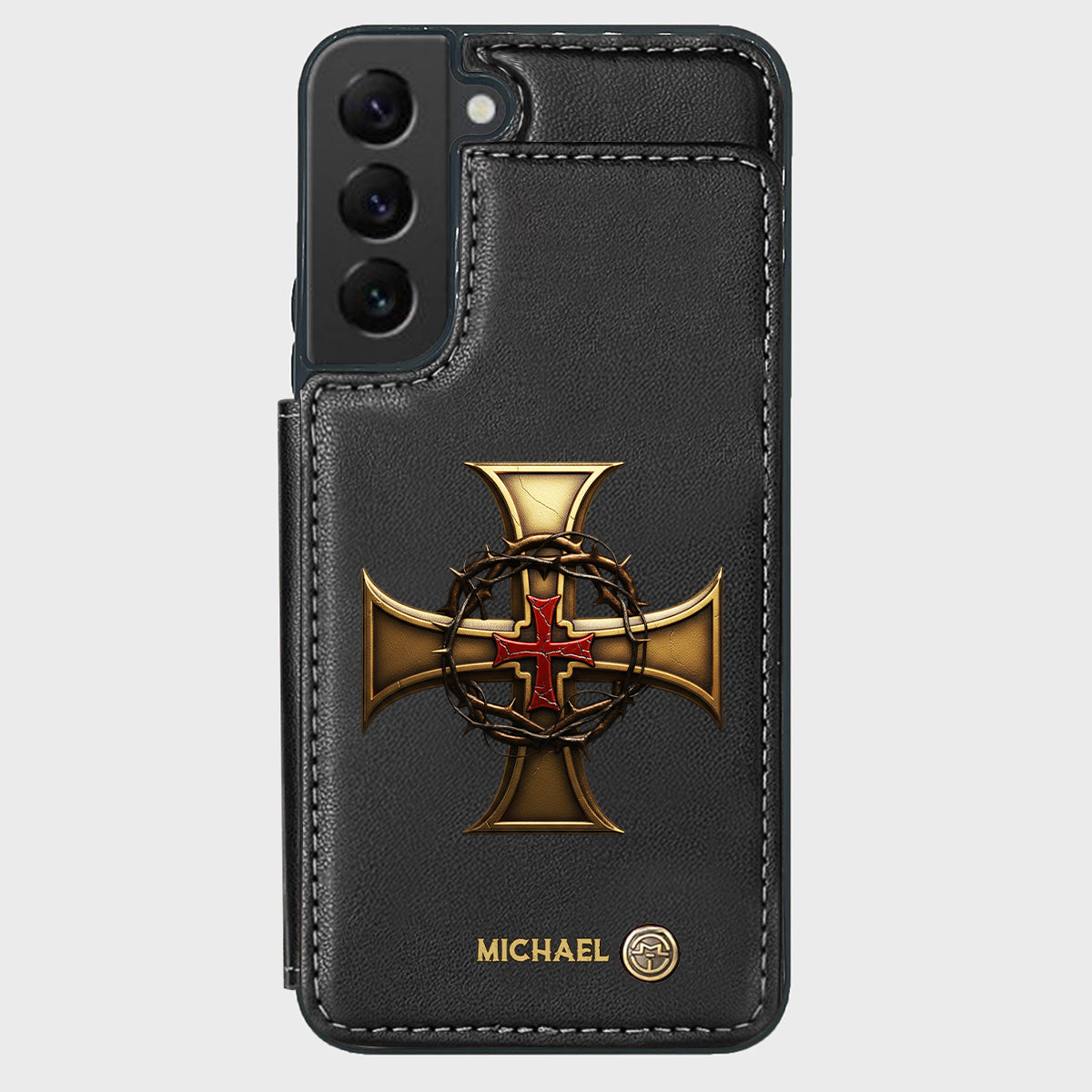 Christmas Golden Cross Crown of Thorns - Personalized Christian Wallet Phone Case