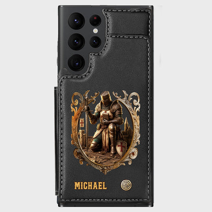 Kneeling Crusader Knight With Sword & Bible - Personalized Christian Wallet Phone Case