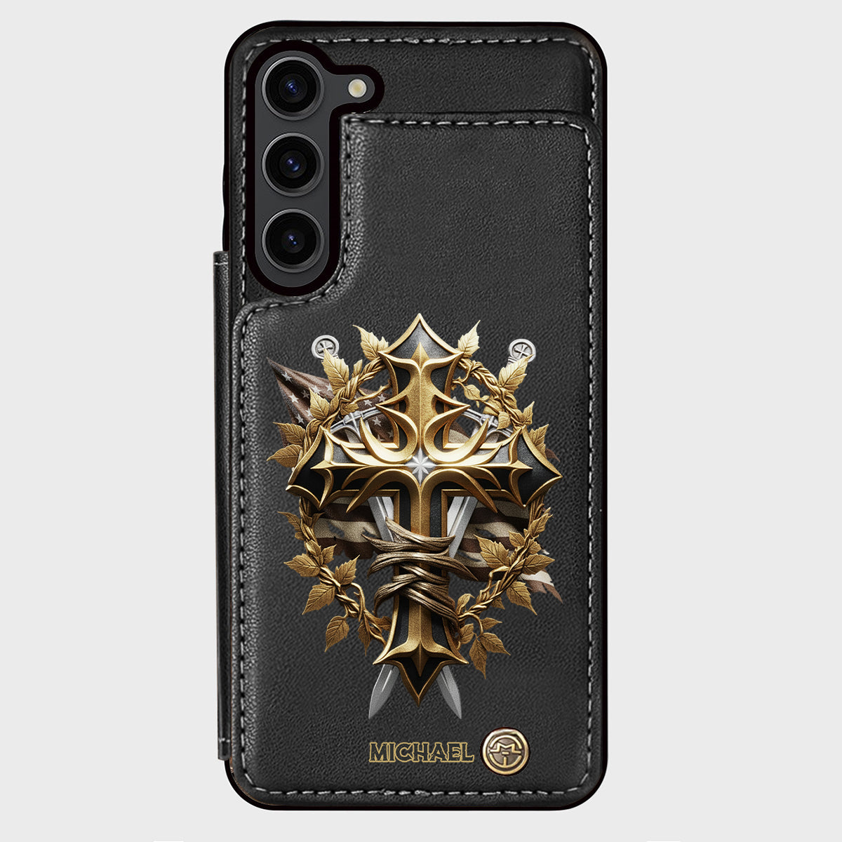 Festive Intricate Patriotic Christian Emblem - Personalized Christian Wallet Phone Case