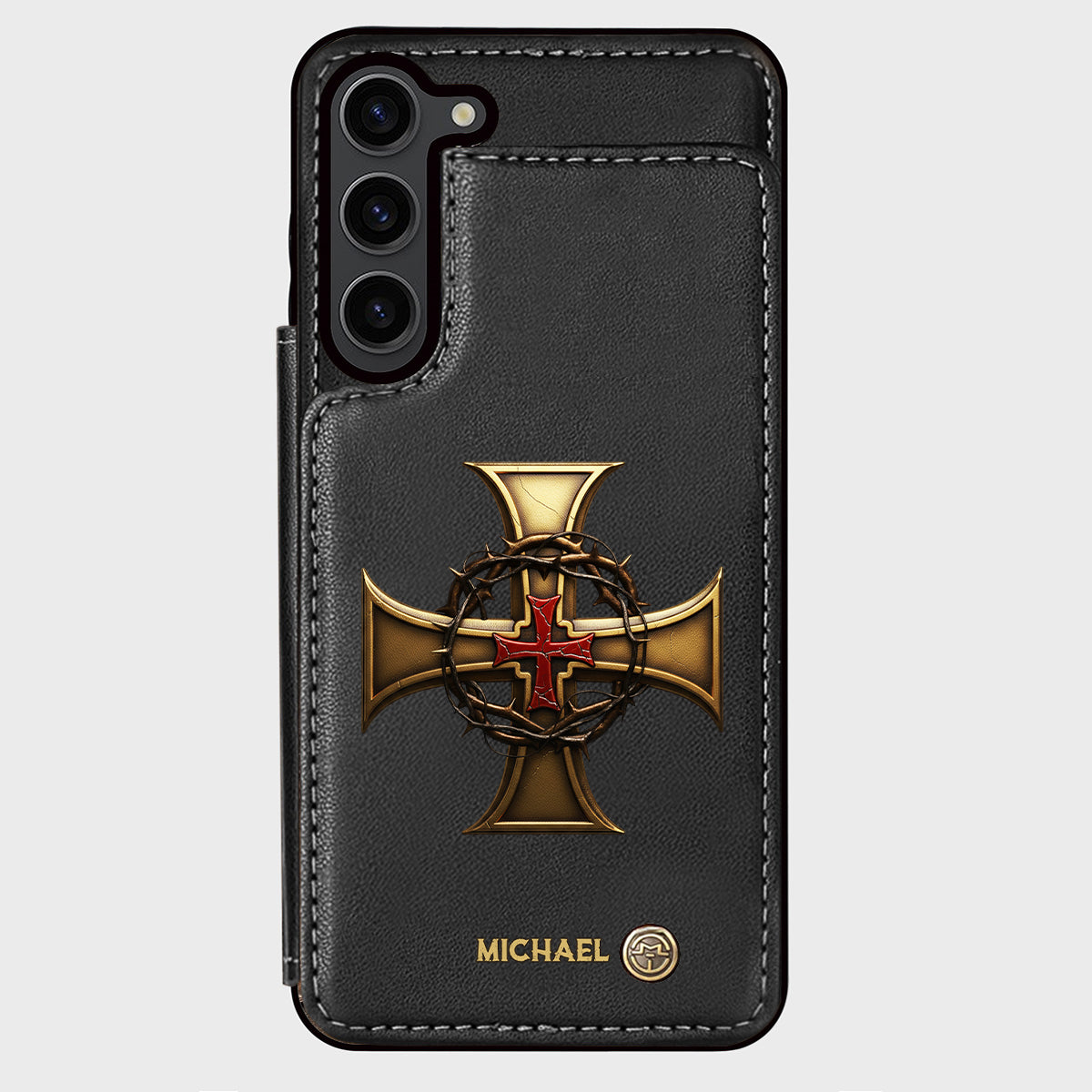 Christmas Golden Cross Crown of Thorns - Personalized Christian Wallet Phone Case