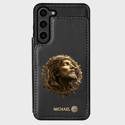 Christmas Jesus Christ Face with Crown of Thorns - Personalized Christian Wallet Phone Case