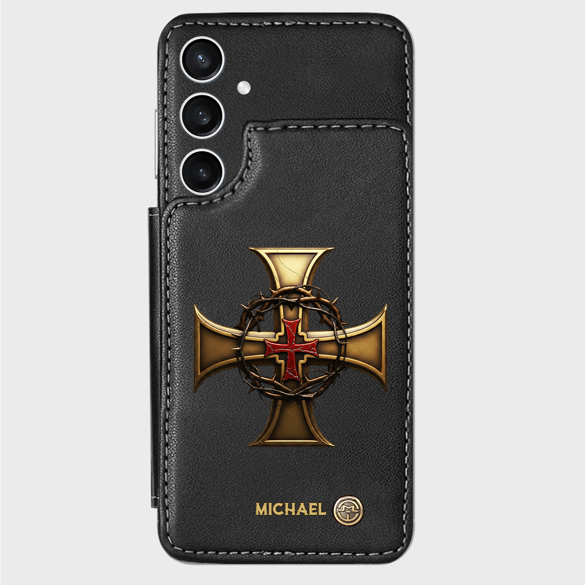 Christmas Golden Cross Crown of Thorns - Personalized Christian Wallet Phone Case