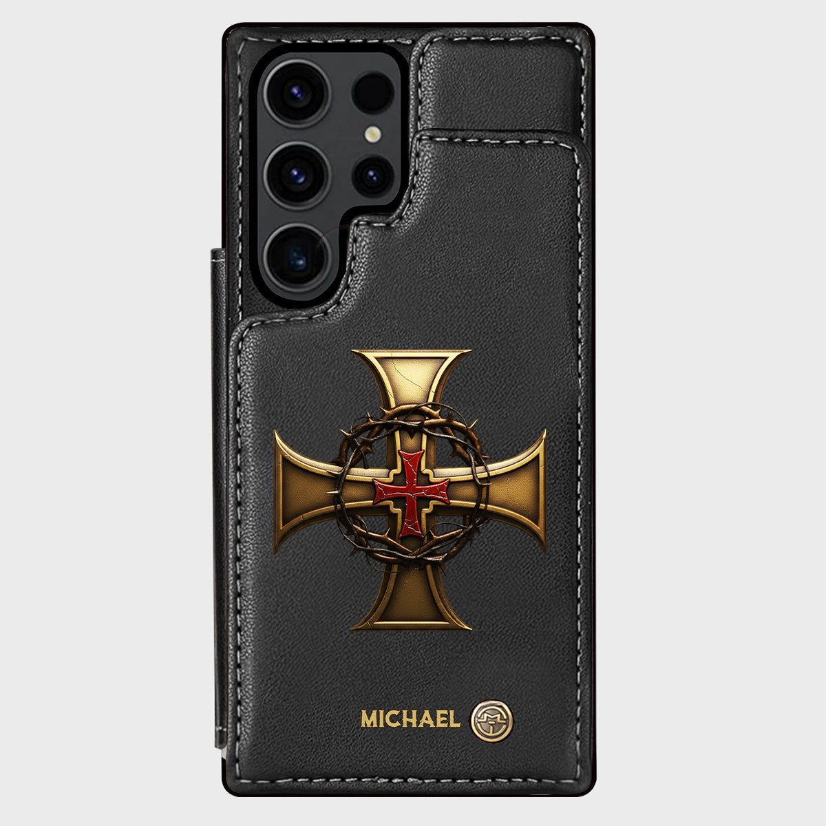 Christmas Golden Cross Crown of Thorns - Personalized Christian Wallet Phone Case